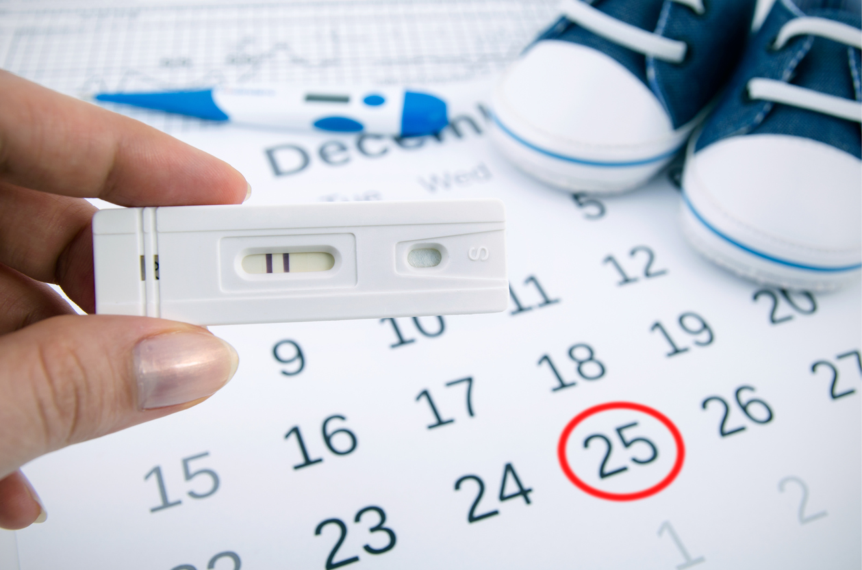 Positive pregnancy test on calendar
